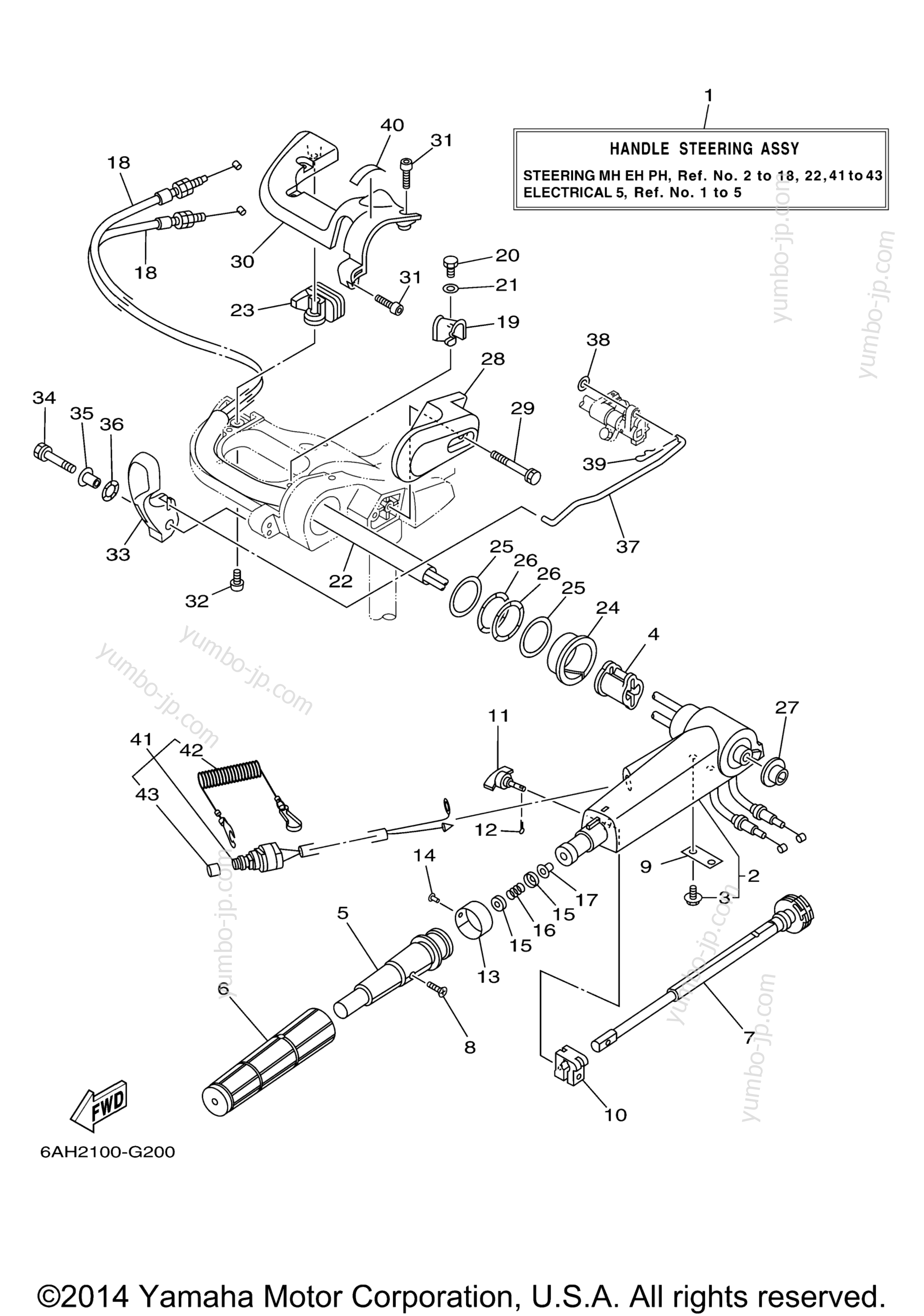 Steering Mh Eh Ph для лодочных моторов YAMAHA F15CESH (0407) 6AGK-1005906~ F20MSH_MLH_ESH_ELH_ESR_ELR_PLH_PLR 6 2006 г.