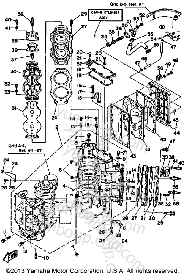 Crankcase Cylinder для лодочных моторов YAMAHA 115ETLHJD (115ETLH-JD) 1987 г.