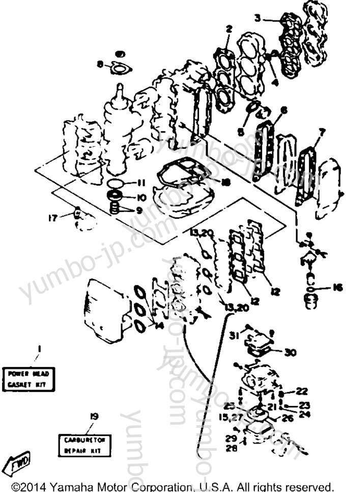 Repair Kit 1 для лодочных моторов YAMAHA P50TLRR 1993 г.