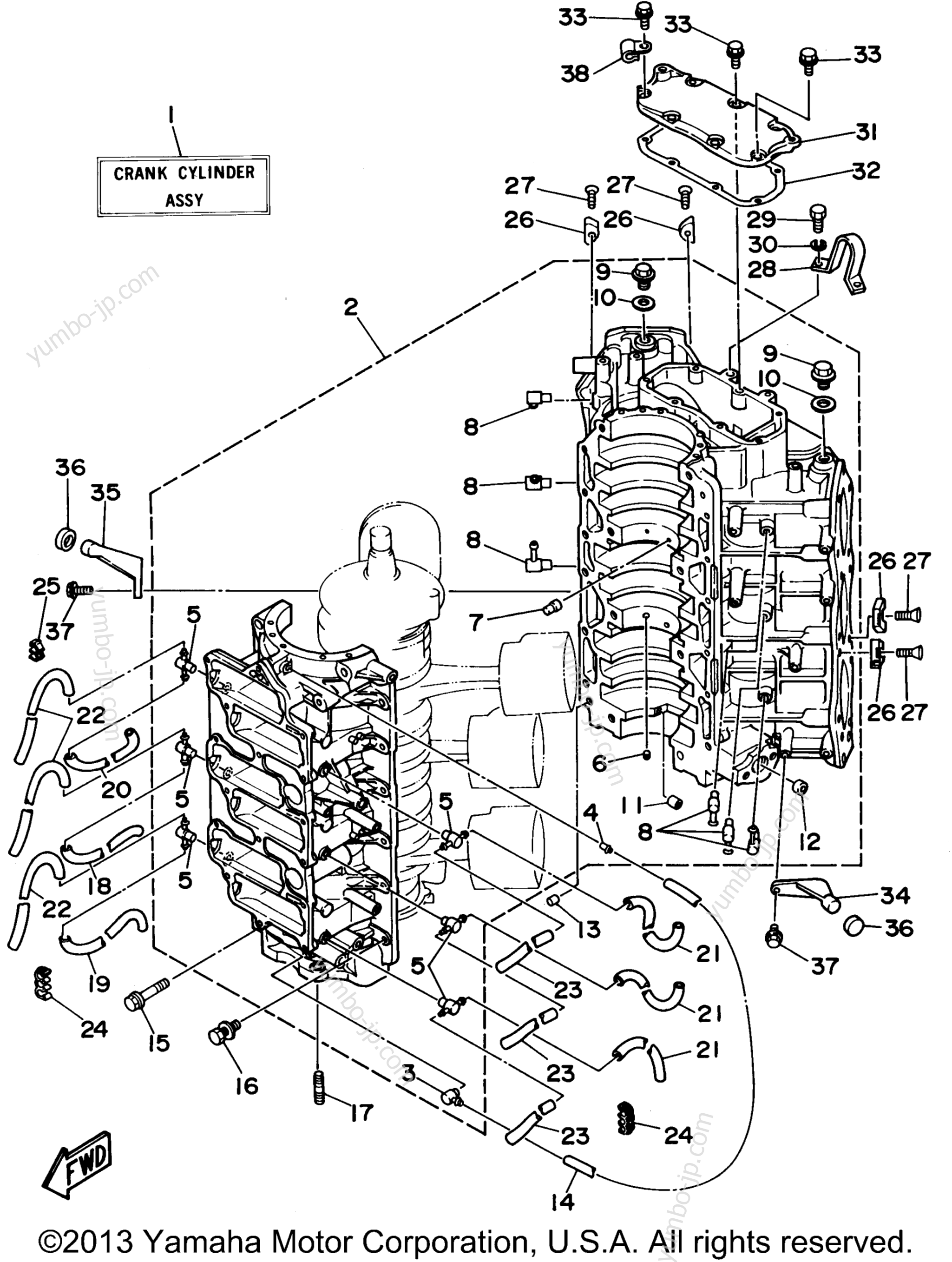 Cylinder Crankcase 1 для лодочных моторов YAMAHA 225TLRT 1995 г.