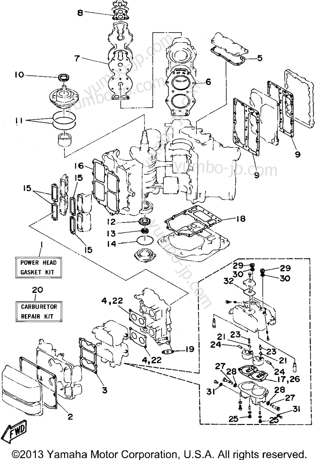 Repair Kit 1 для лодочных моторов YAMAHA C115TXRT 1995 г.