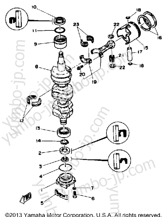 Коленвал и поршневая группа для лодочных моторов YAMAHA 90TLRP 1991 г.