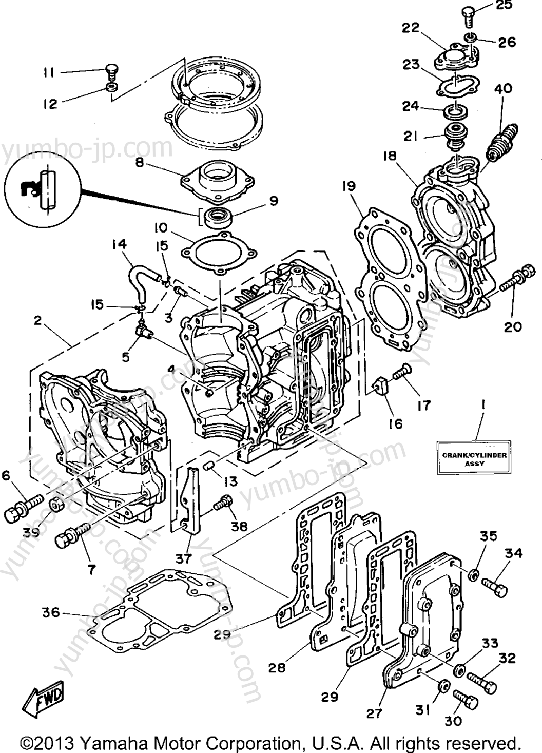 Cylinder Crankcase для лодочных моторов YAMAHA C25MLHS 1994 г.