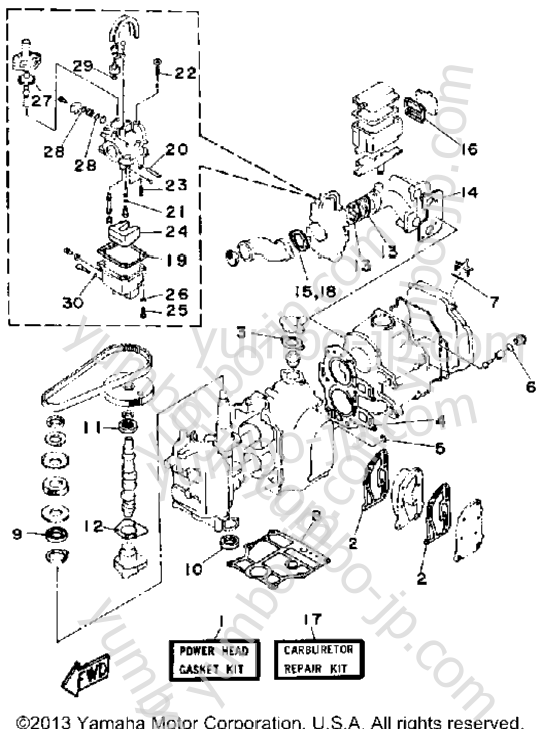 Repair Kit 1 для лодочных моторов YAMAHA F9.9LJ 1986 г.