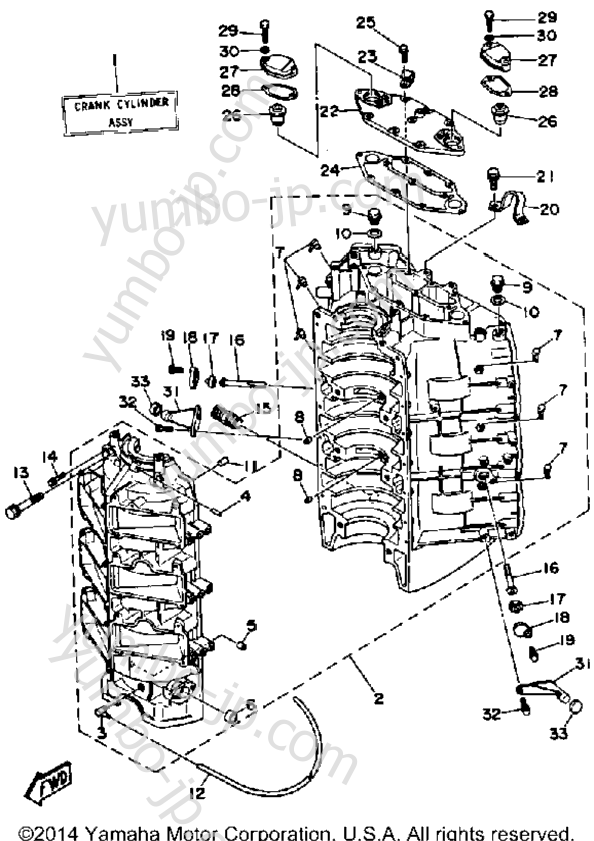 Cylinder Crankcase 1 для лодочных моторов YAMAHA L250TXRP 1991 г.