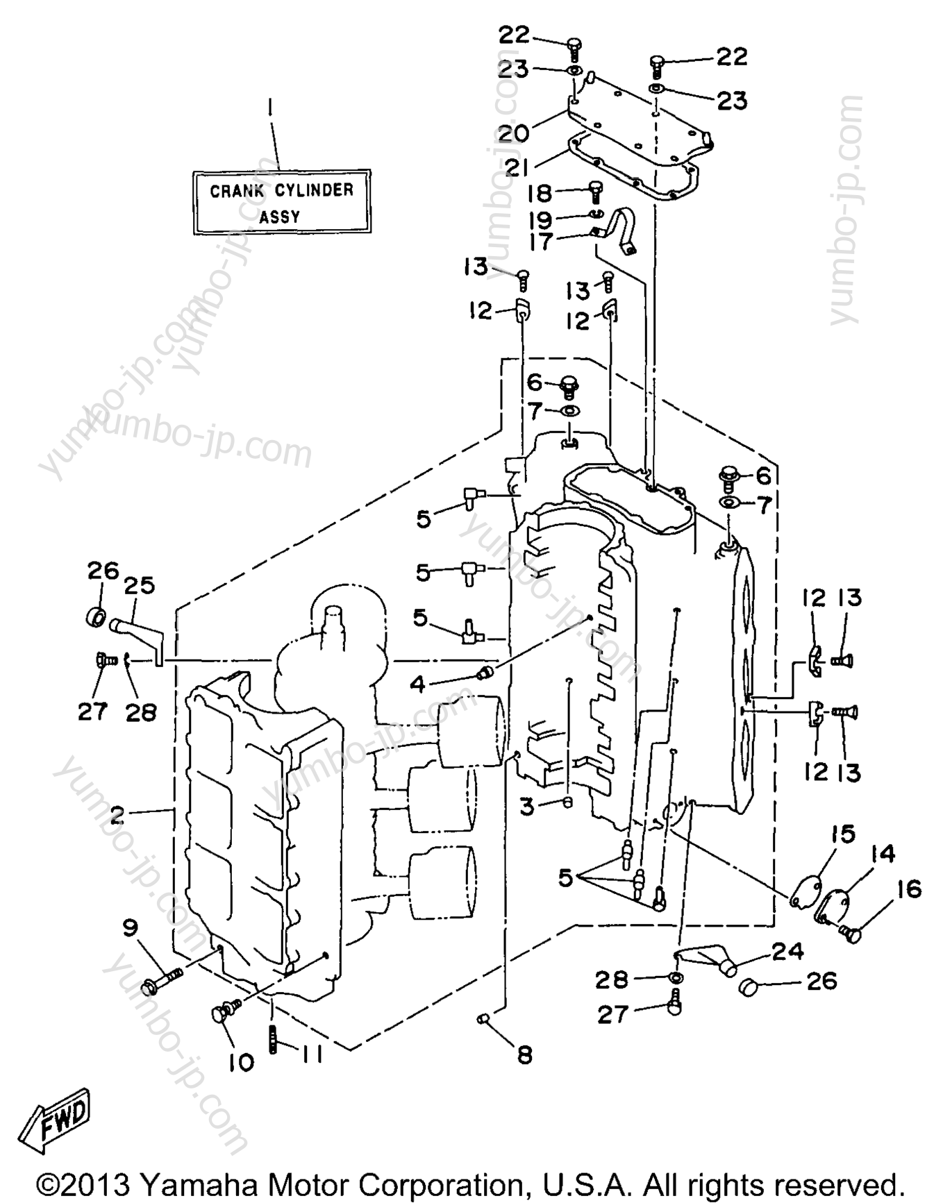 Cylinder Crankcase 1 для лодочных моторов YAMAHA C150TLRX 1999 г.