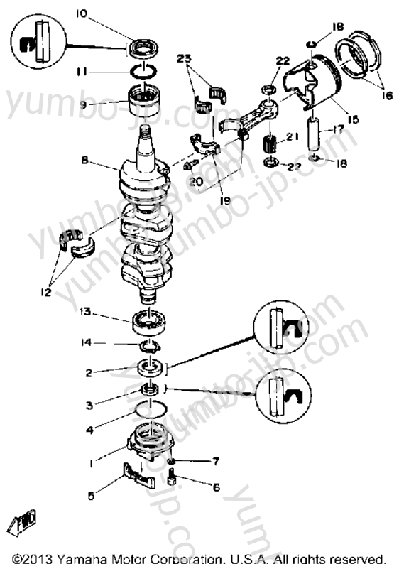 Коленвал и поршневая группа для лодочных моторов YAMAHA 90ETLD-JD 1990 г.