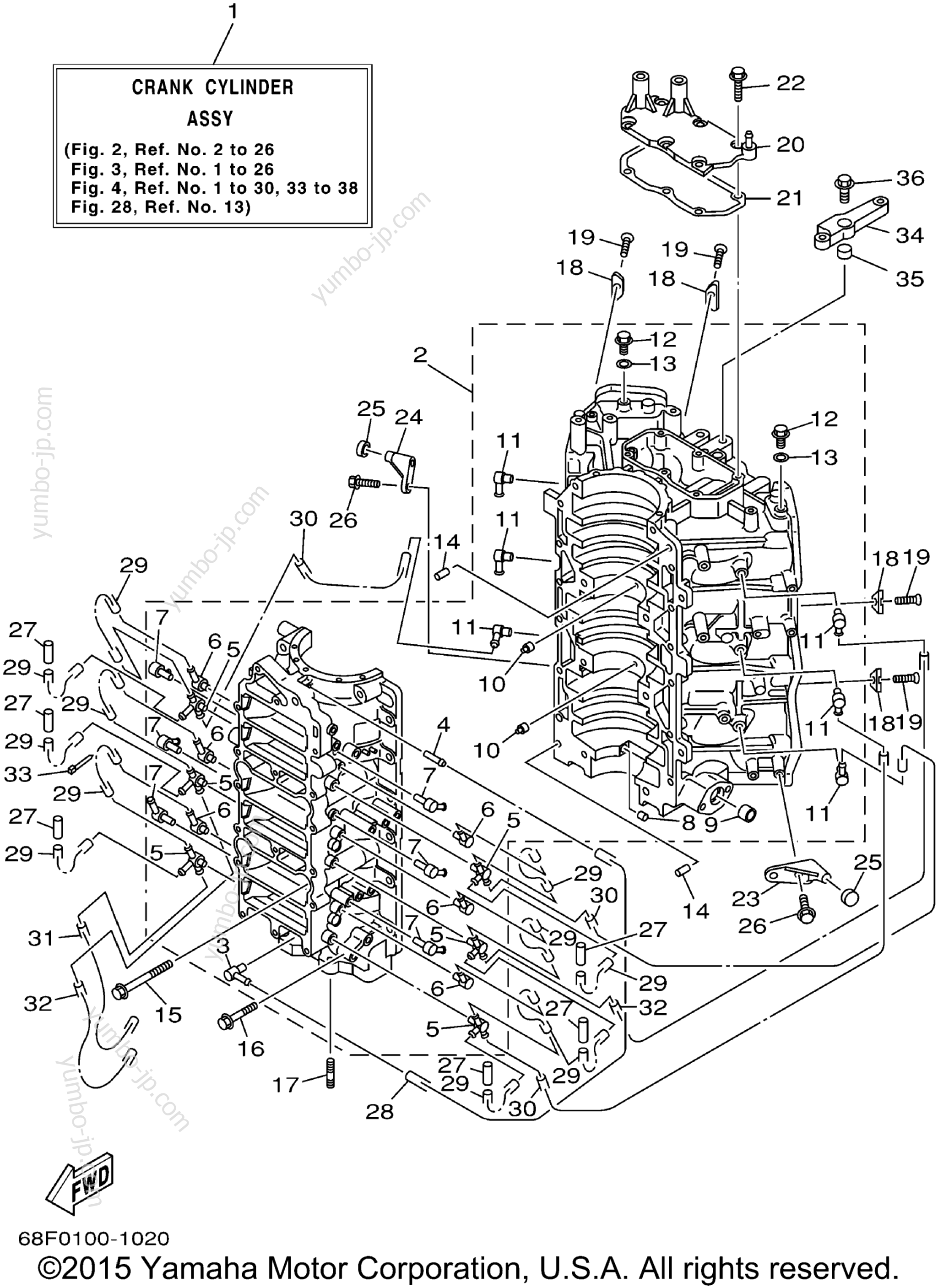 Cylinder Crankcase 1 для лодочных моторов YAMAHA VZ150TLRZ 2001 г.