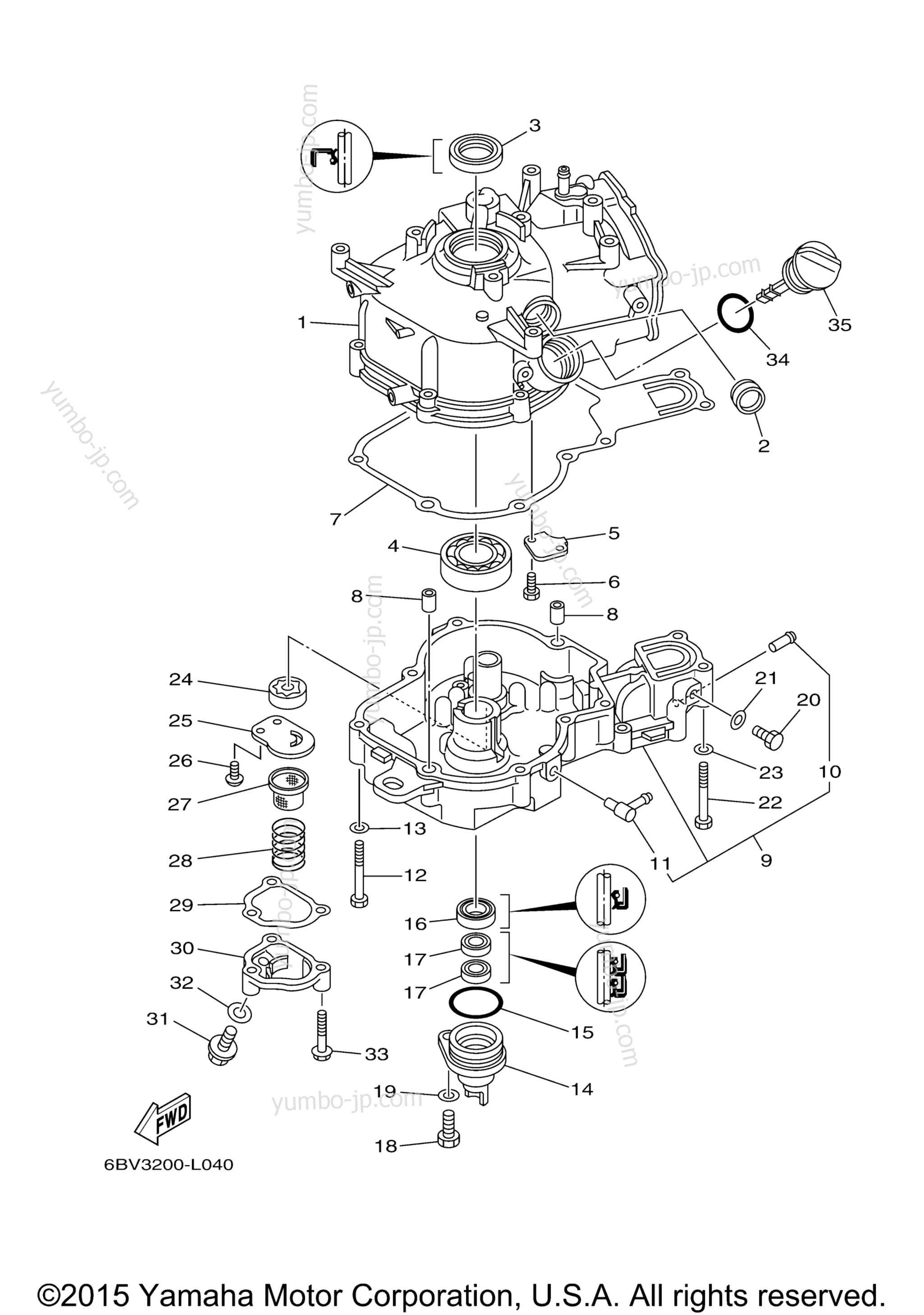 Cylinder Crankcase 2 для лодочных моторов YAMAHA F6SMHA_031 (0312) 2006 г.