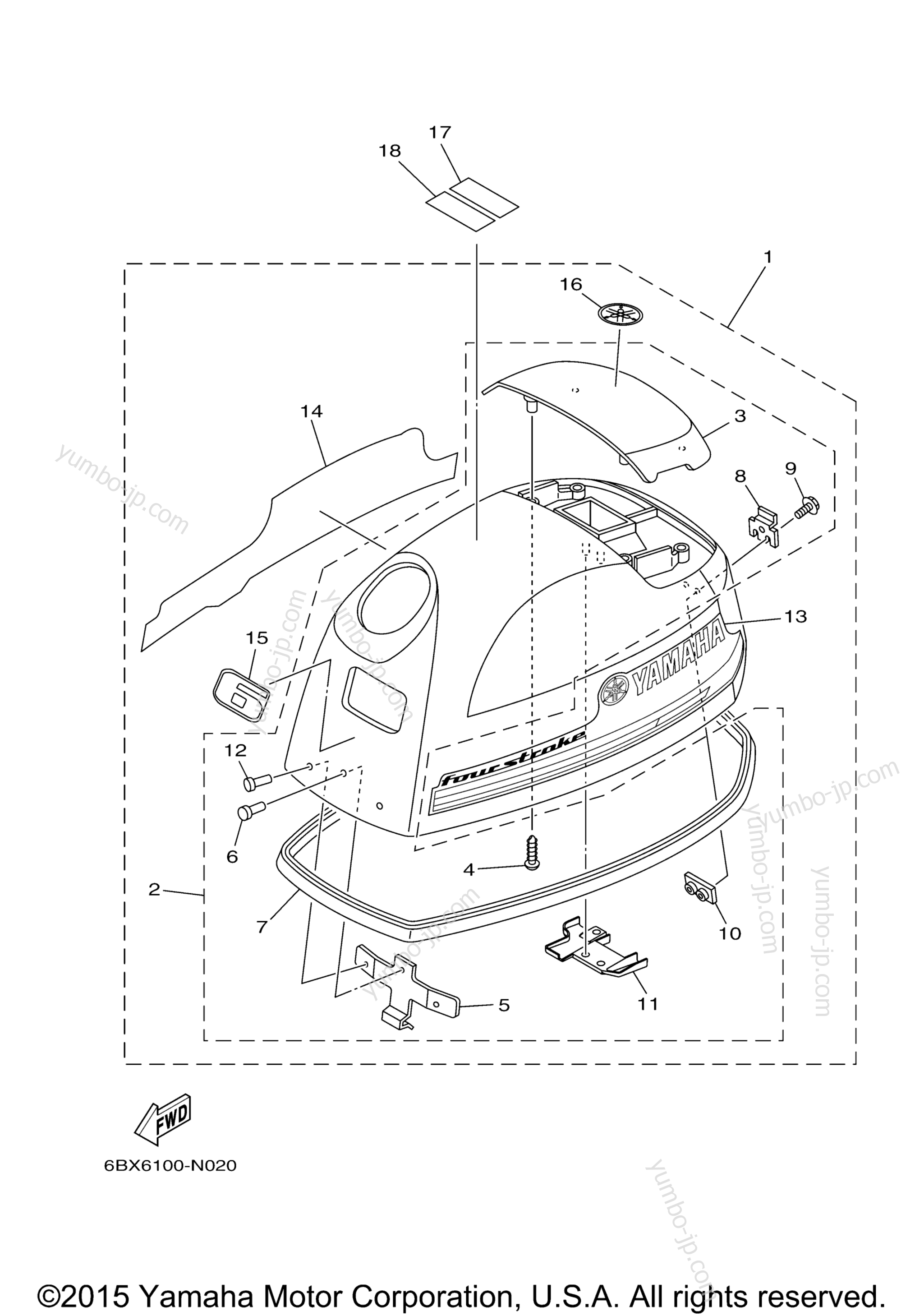 Top Cowling для лодочных моторов YAMAHA F6SMHA (0314) 2006 г.