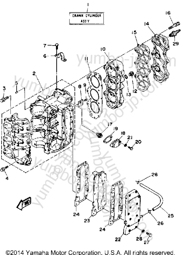Cylinder Crankcase для лодочных моторов YAMAHA 50ELRP 1991 г.