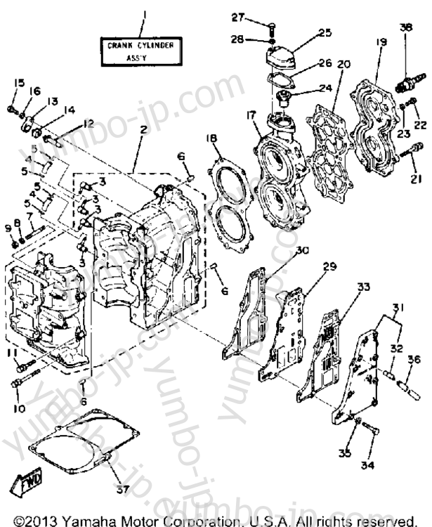 Crankcase Cylinder для лодочных моторов YAMAHA 25LG 1988 г.