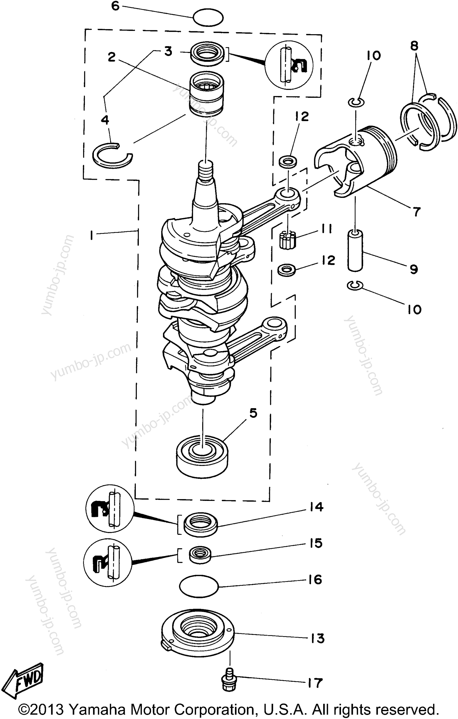 Коленвал и поршневая группа для лодочных моторов YAMAHA E60MLHV 1997 г.