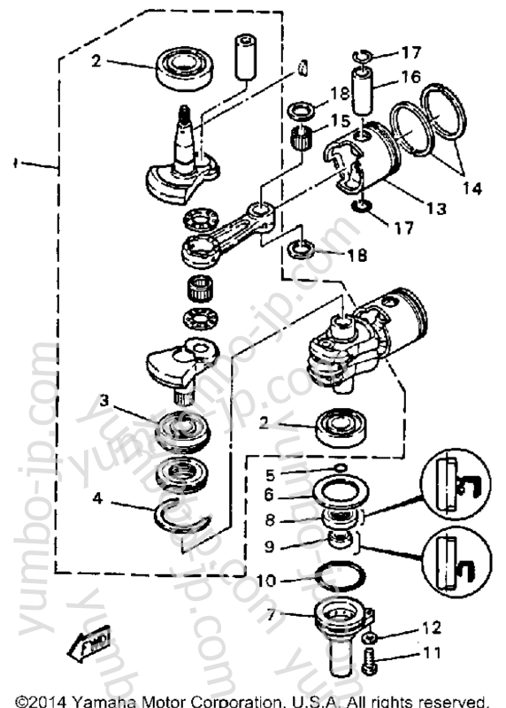 Коленвал и поршневая группа для лодочных моторов YAMAHA C25MSHQ 1992 г.