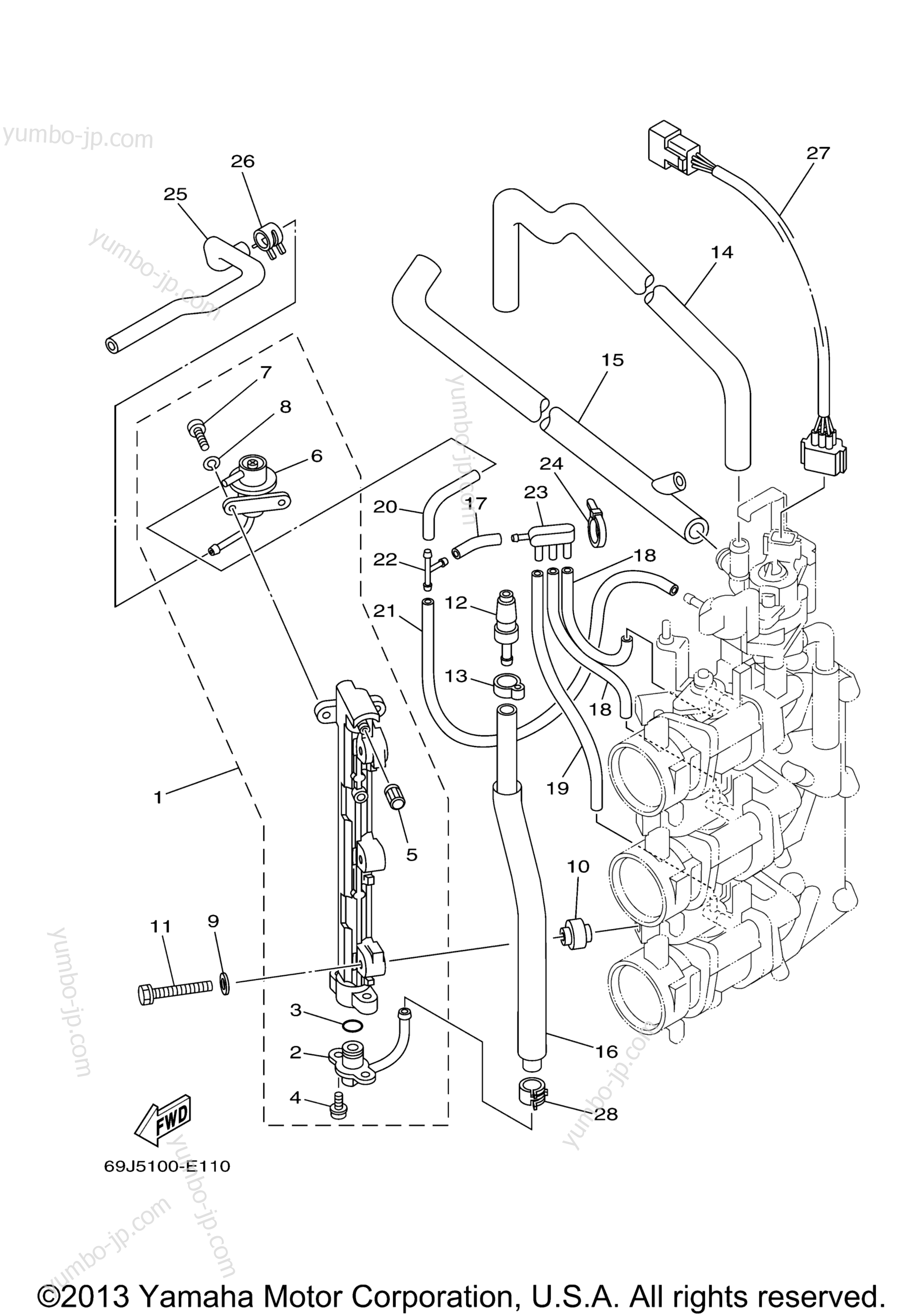 Throttle Body Assy 3 для лодочных моторов YAMAHA LF225TUR (0405) 69J-1021983~1027874 LF225TXR_TUR 69K-1006907~10008 2006 г.