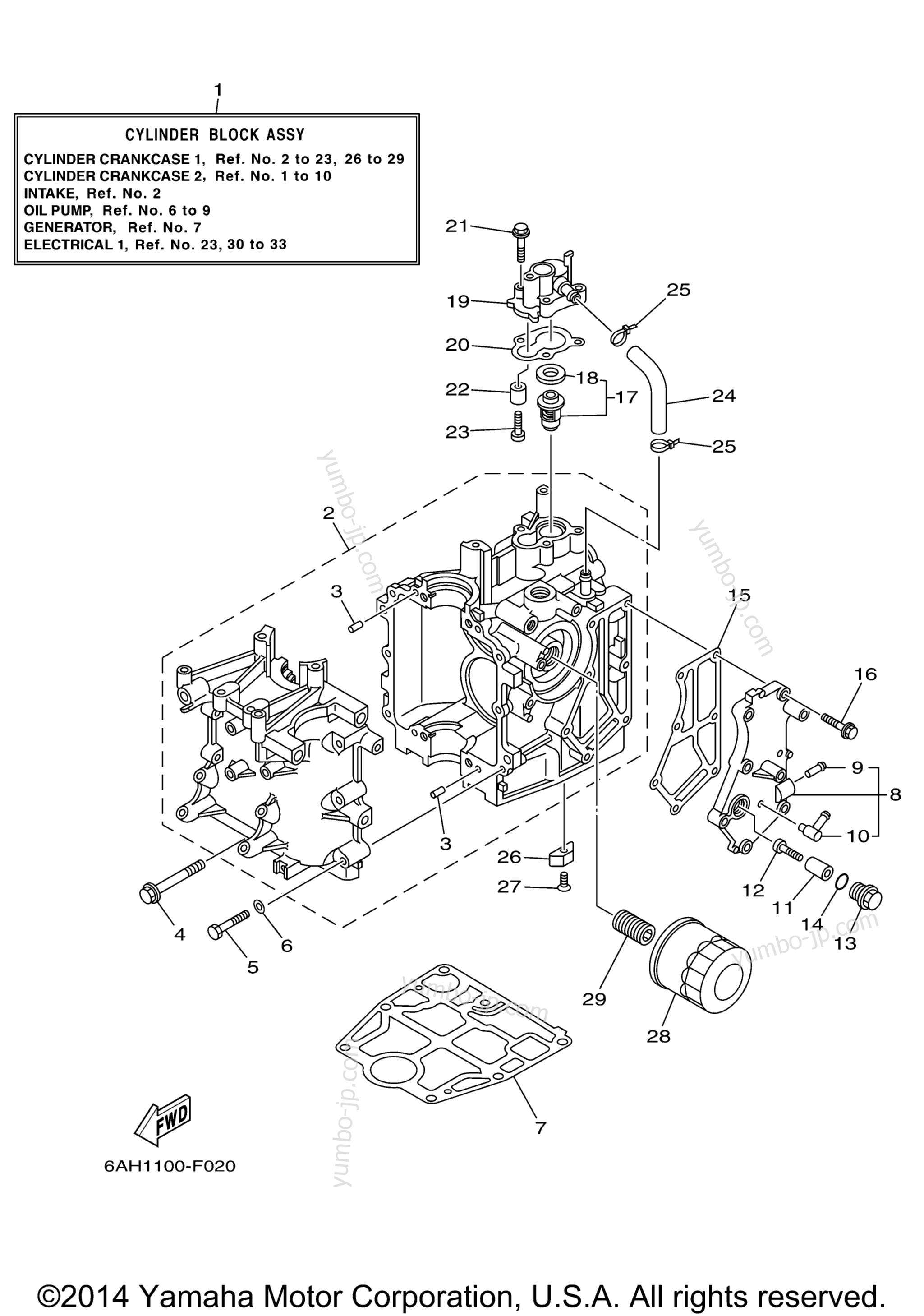 Cylinder Crankcase 1 для лодочных моторов YAMAHA F15CMSH (0406) 6AGK-1000001~1005905 F20MSH_MLH_ESH_ELHESRELRPLHPL 2006 г.