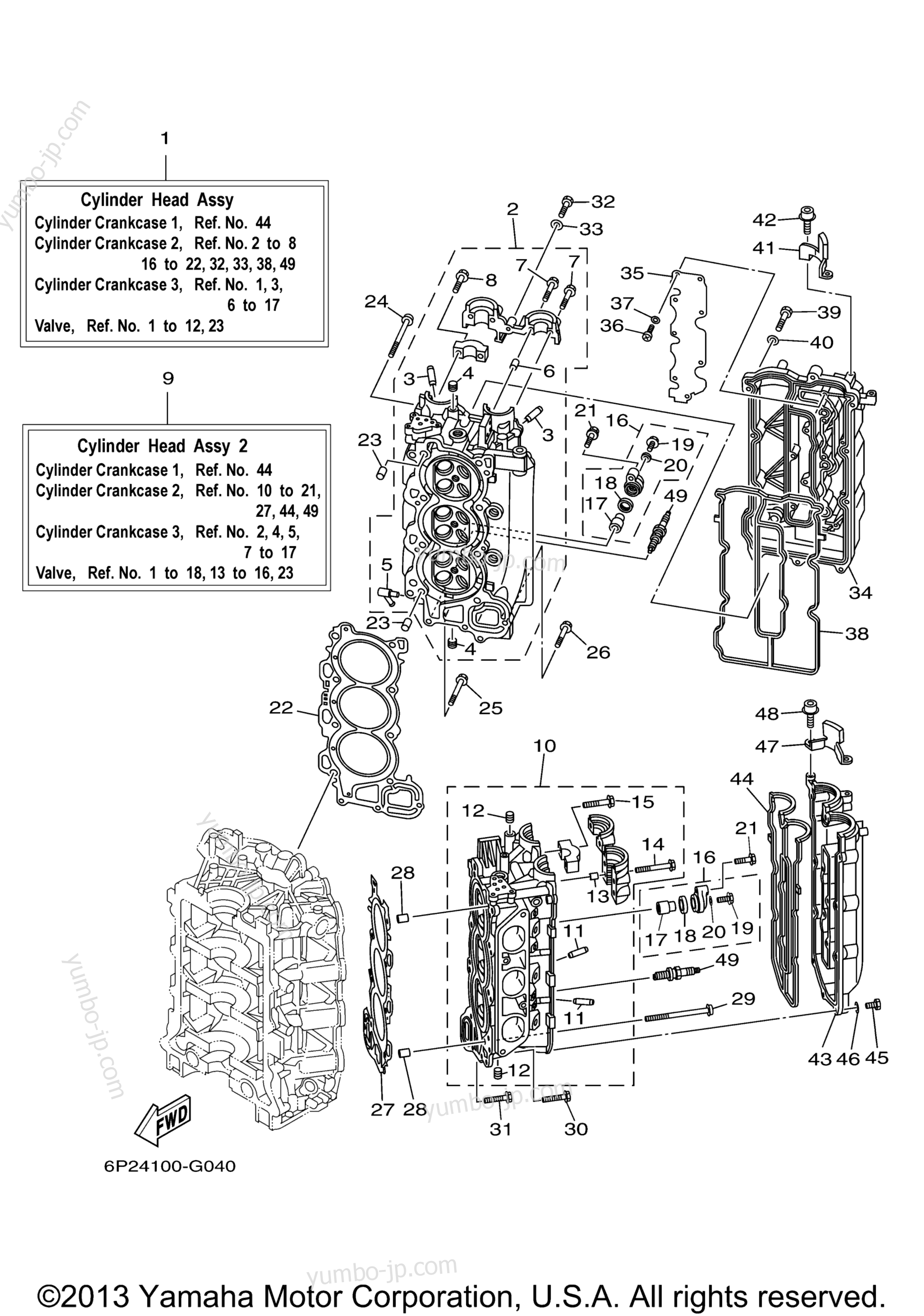 Cylinder Crankcase 2 для лодочных моторов YAMAHA F225TLR (0407) 6BB-1000001~ 2006 г.