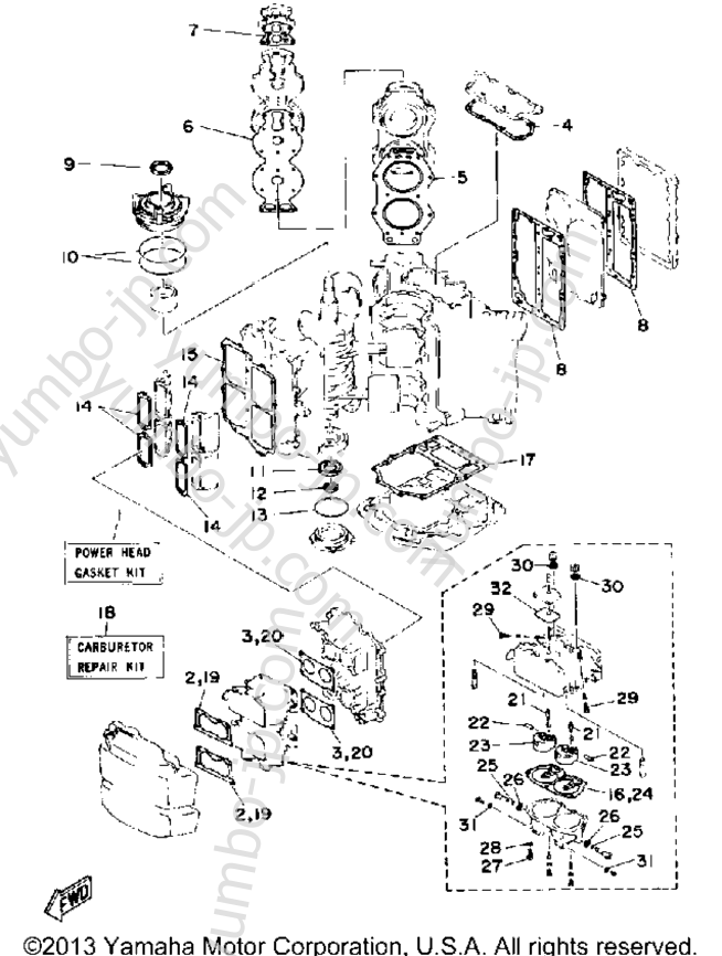 Repair Kit 1 для лодочных моторов YAMAHA 115ETLD_JD (130ETXD) 1990 г.