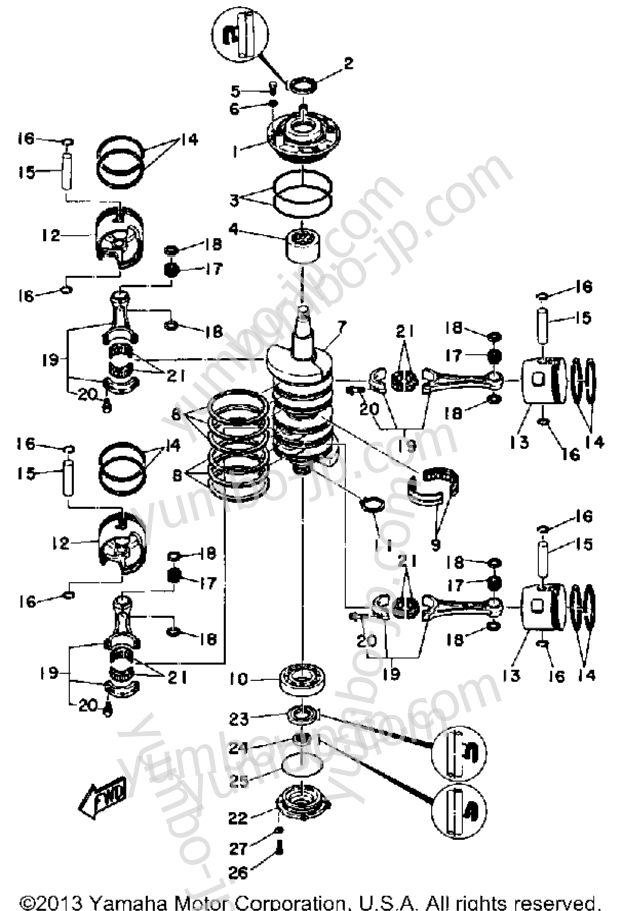 Crank Piston для лодочных моторов YAMAHA 115ETLHJD (115ETXH) 1987 г.