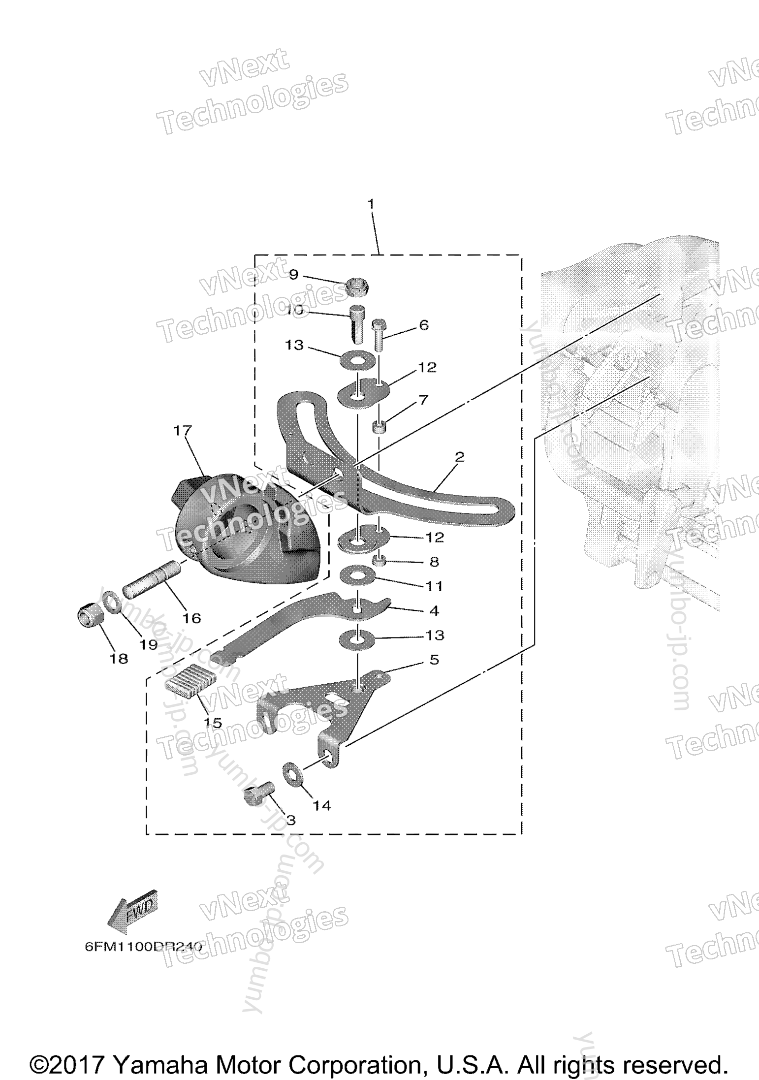 Steering Friction для лодочных моторов YAMAHA F25LWHC (1216) 2006 г.