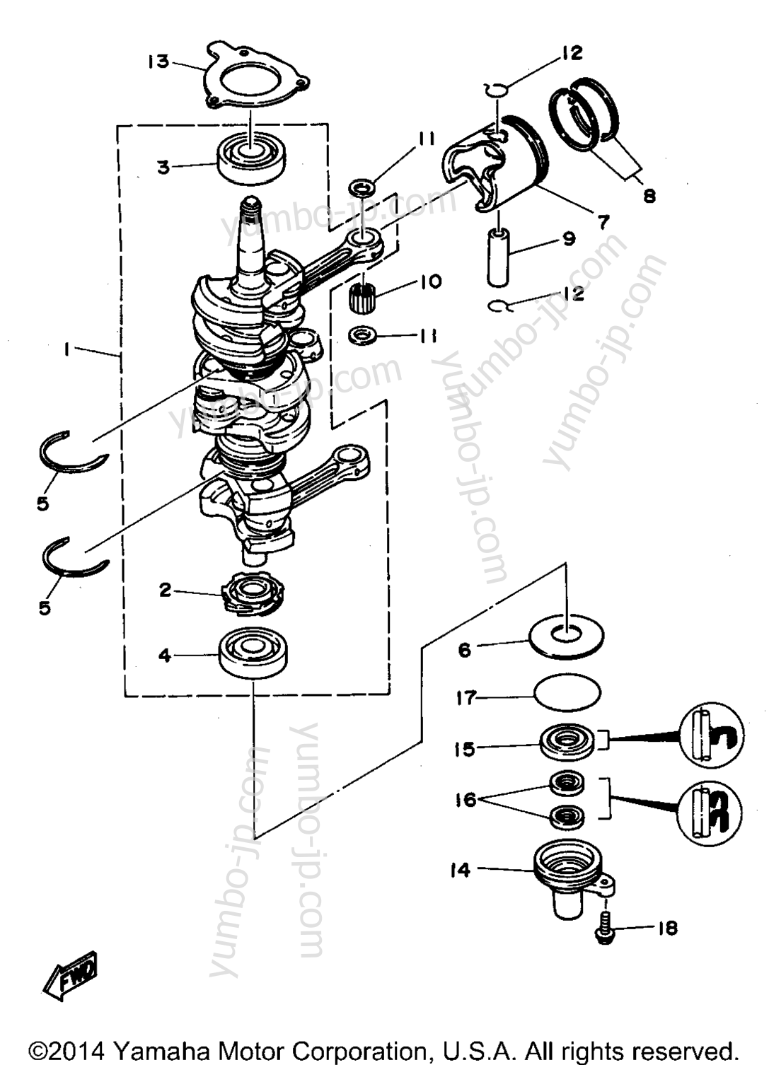 Коленвал и поршневая группа для лодочных моторов YAMAHA 40PLRS 1994 г.