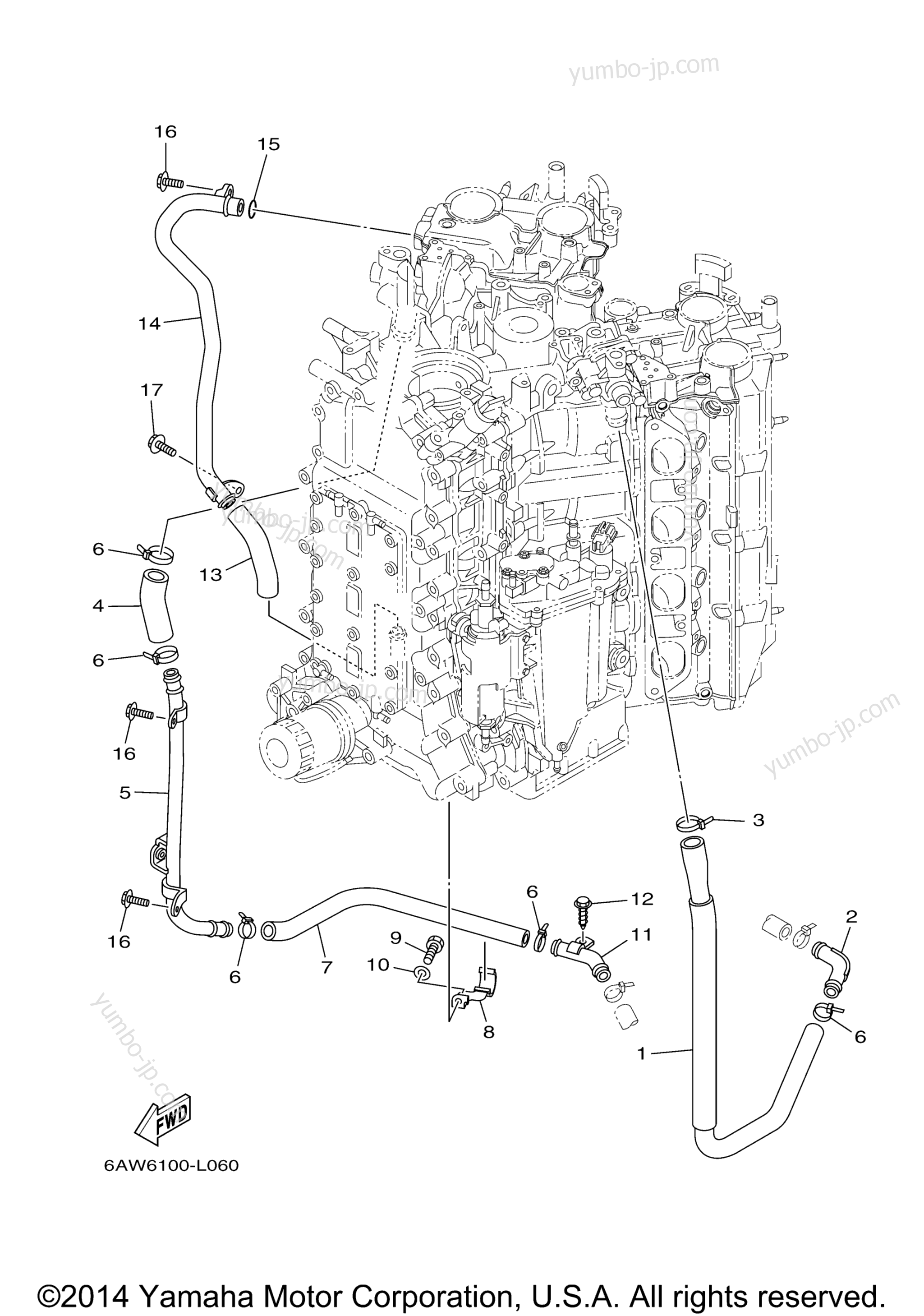 Cylinder Crankcase 4 для лодочных моторов YAMAHA F350UCB_01 (0112) 2006 г.