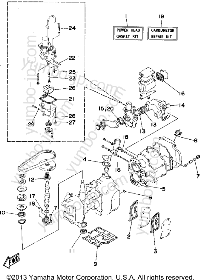 Repair Kit 1 для лодочных моторов YAMAHA F9.9MLHS 1994 г.