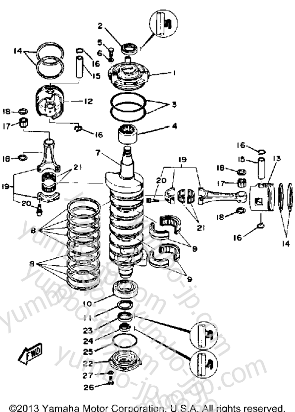 Crank Piston для лодочных моторов YAMAHA PROV150LH 1987 г.