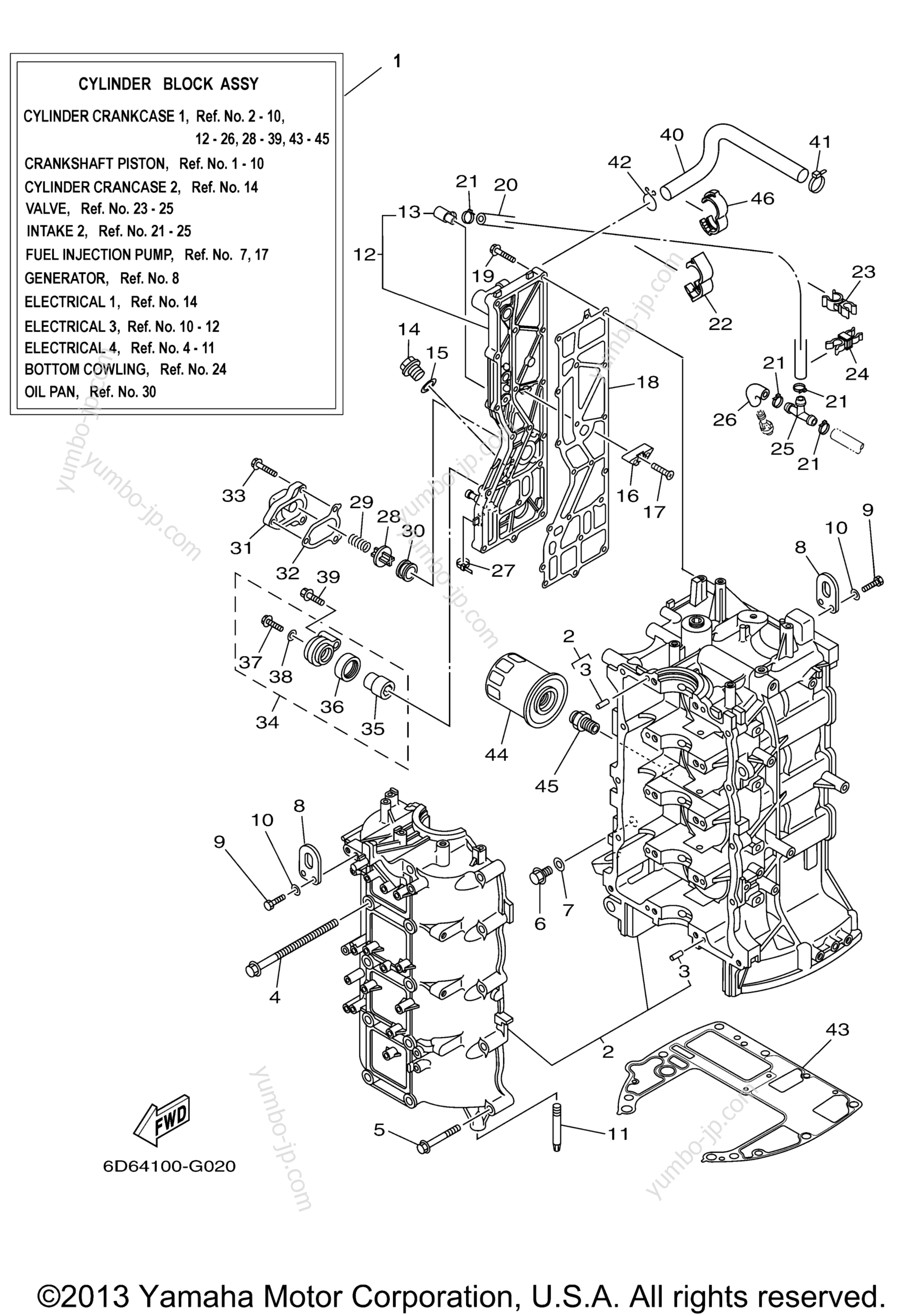 Cylinder Crankcase 1 для лодочных моторов YAMAHA F90TJR (0407) 62P-1010402~ F90TLT_TXR_TJR 61P-1028830~ 2006 г.