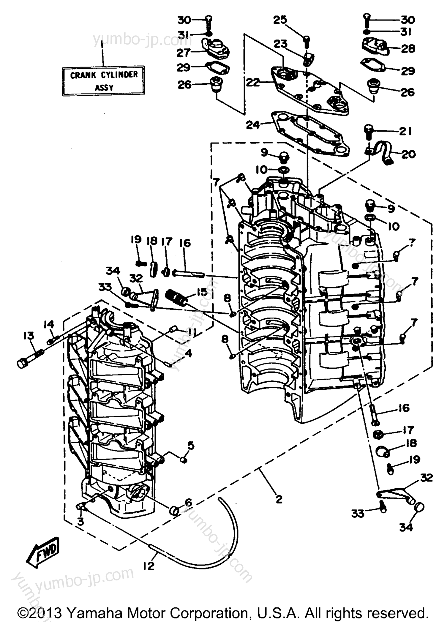 Cylinder Crankcase 1 для лодочных моторов YAMAHA L225TURU 1996 г.