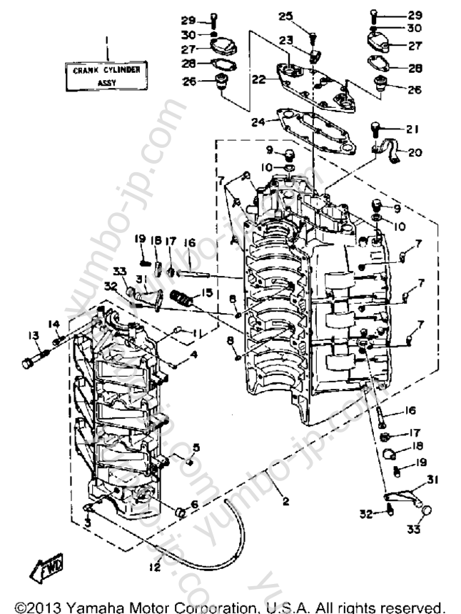 Cylinder Crankcase 1 для лодочных моторов YAMAHA 250TURP 1991 г.