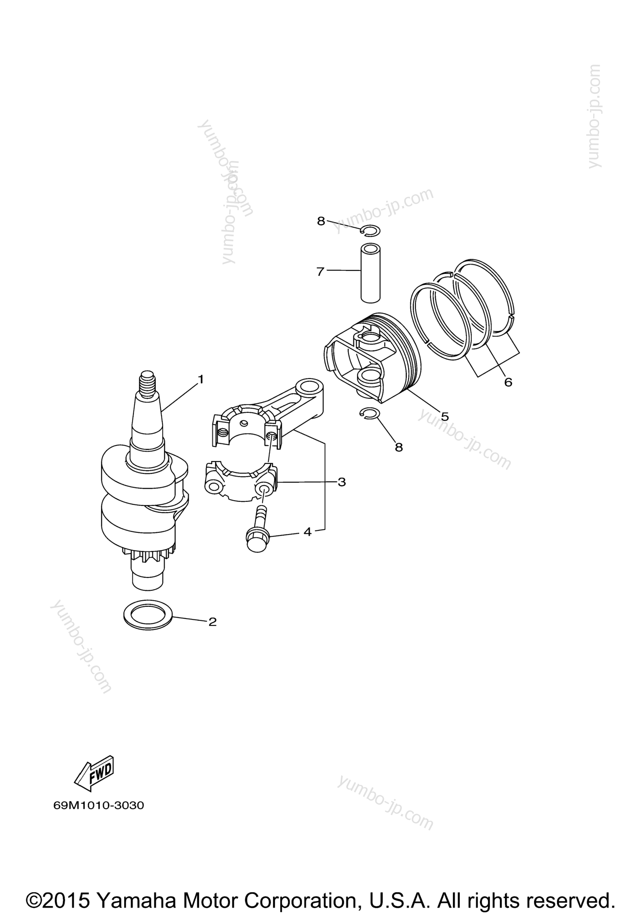 Коленвал и поршневая группа для лодочных моторов YAMAHA F2.5MSH (0710) 2006 г.