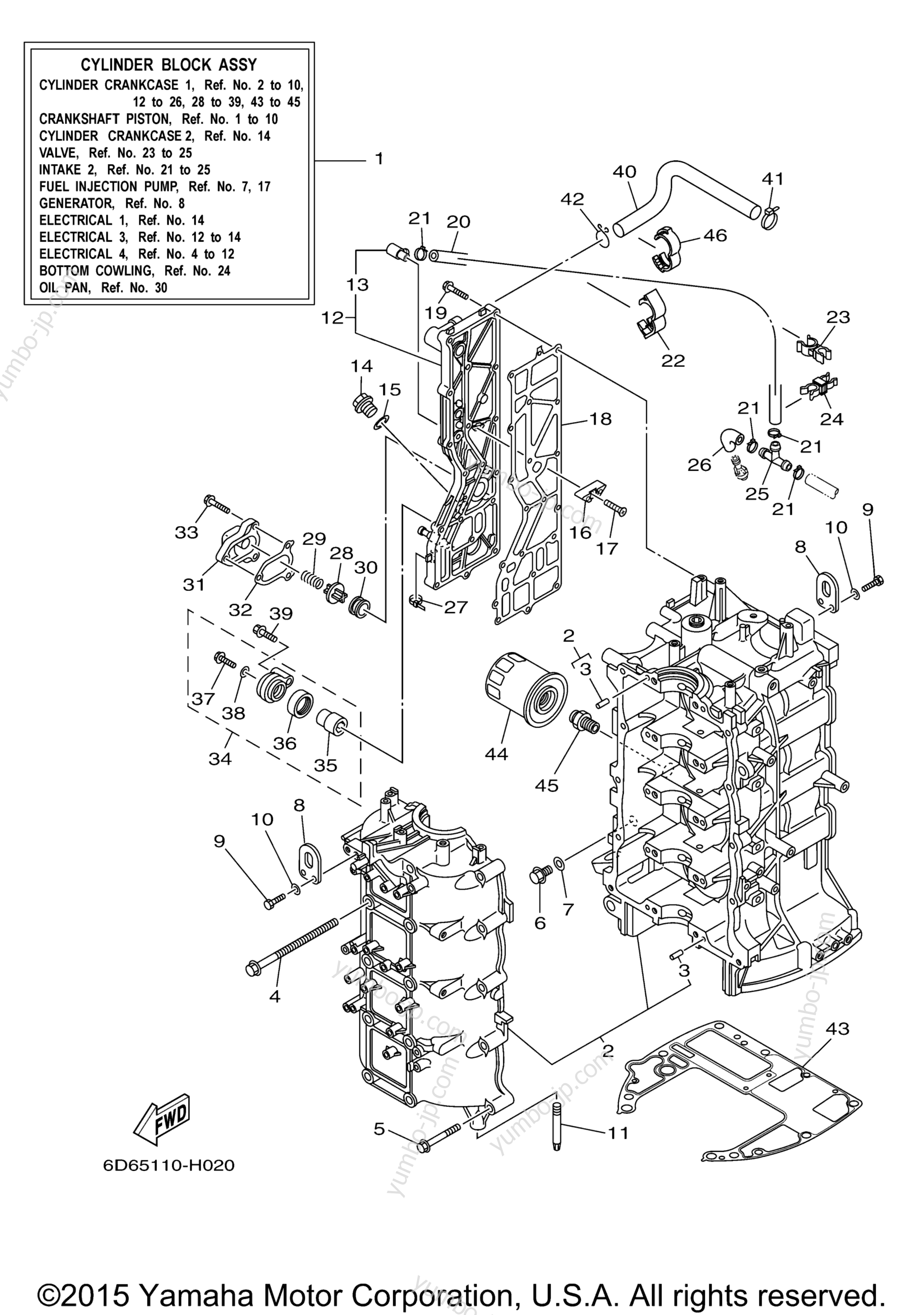 Cylinder Crankcase 1 для лодочных моторов YAMAHA F75TLR (0408) 2006 г.