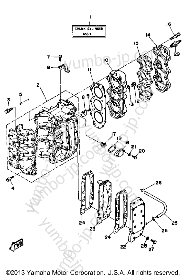 Cylinder - Crankcase для лодочных моторов YAMAHA 50TLHP 1991 г.