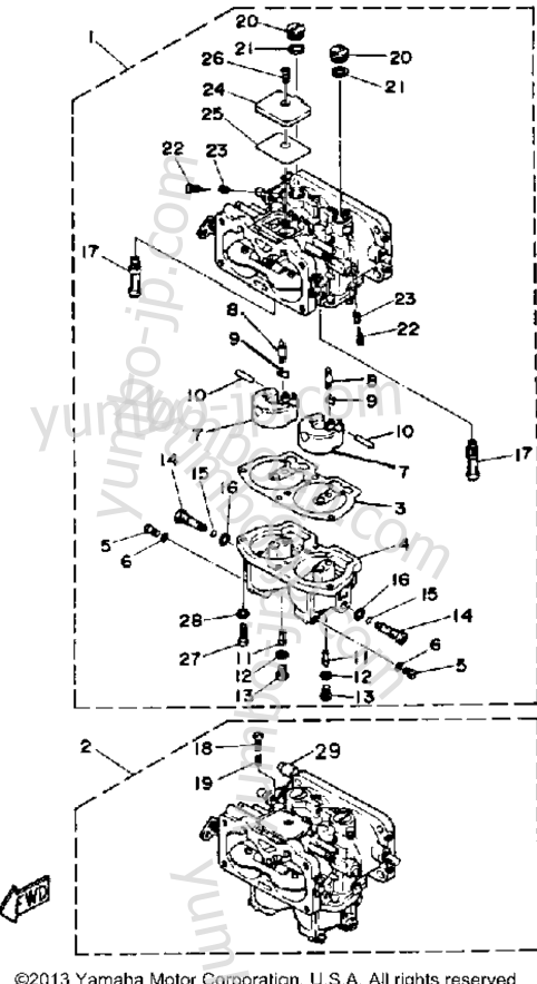 Карбюратор для лодочных моторов YAMAHA 115ETLHJD (115ETXH) 1987 г.