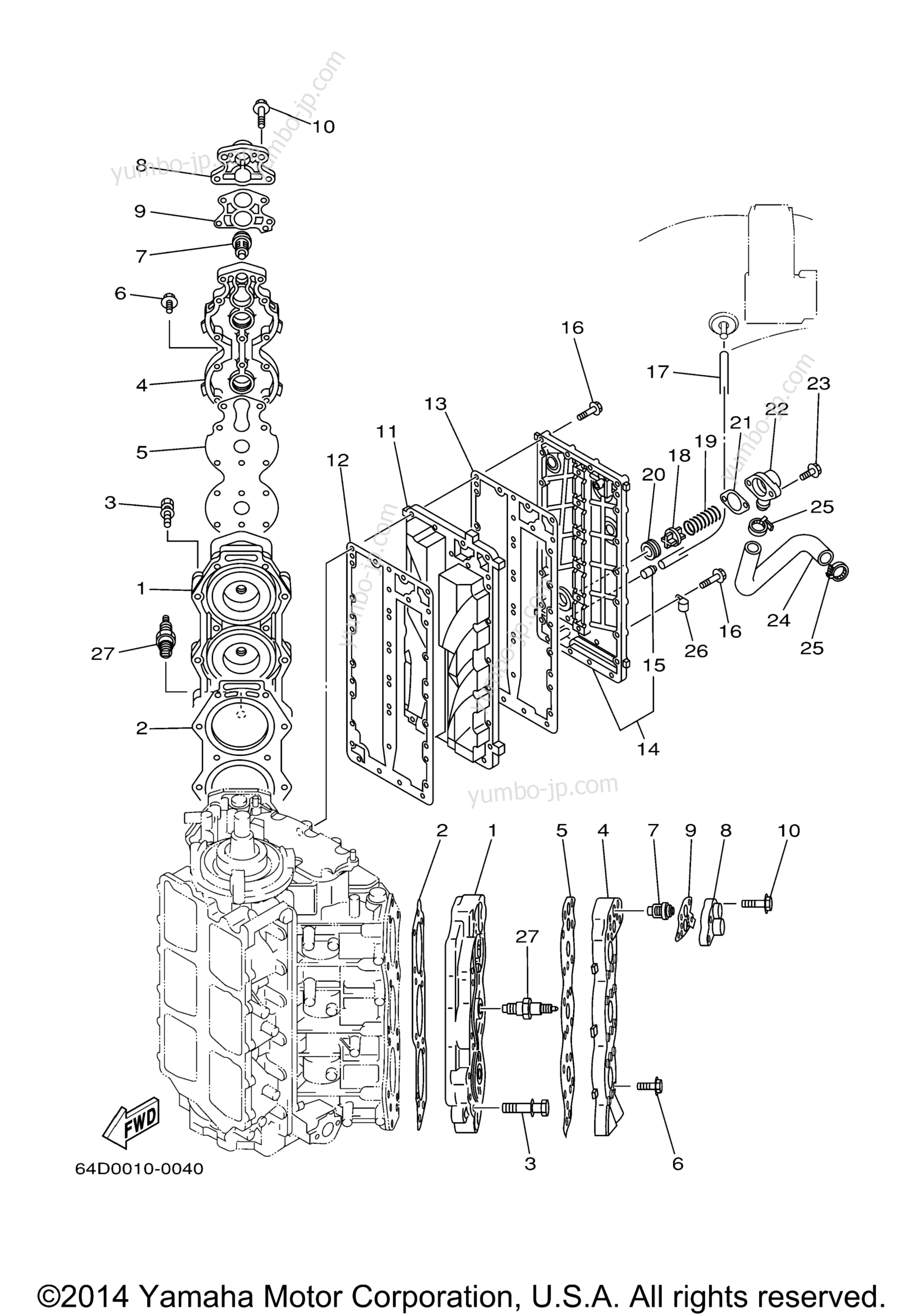 Cylinder Crankcase 2 для лодочных моторов YAMAHA V150TLRY 2000 г.