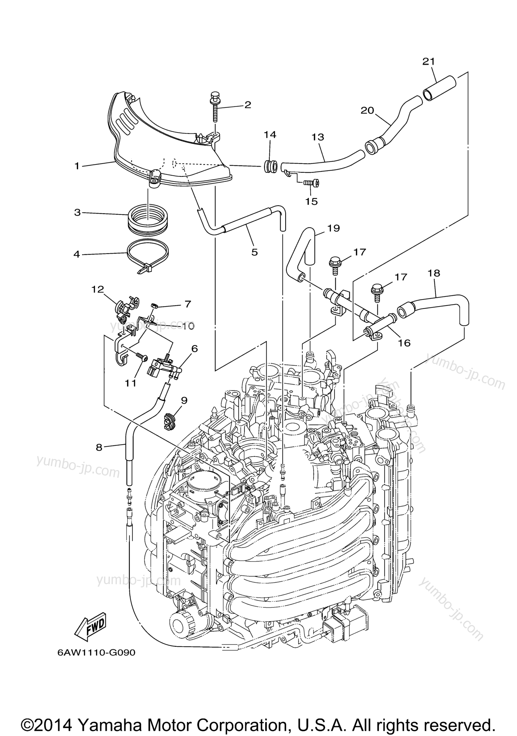 Intake 2 для лодочных моторов YAMAHA F300TUR (1207) 6BJ-1000001~ LF300TXR_TUR 6BK-1000001~ 2006 г.
