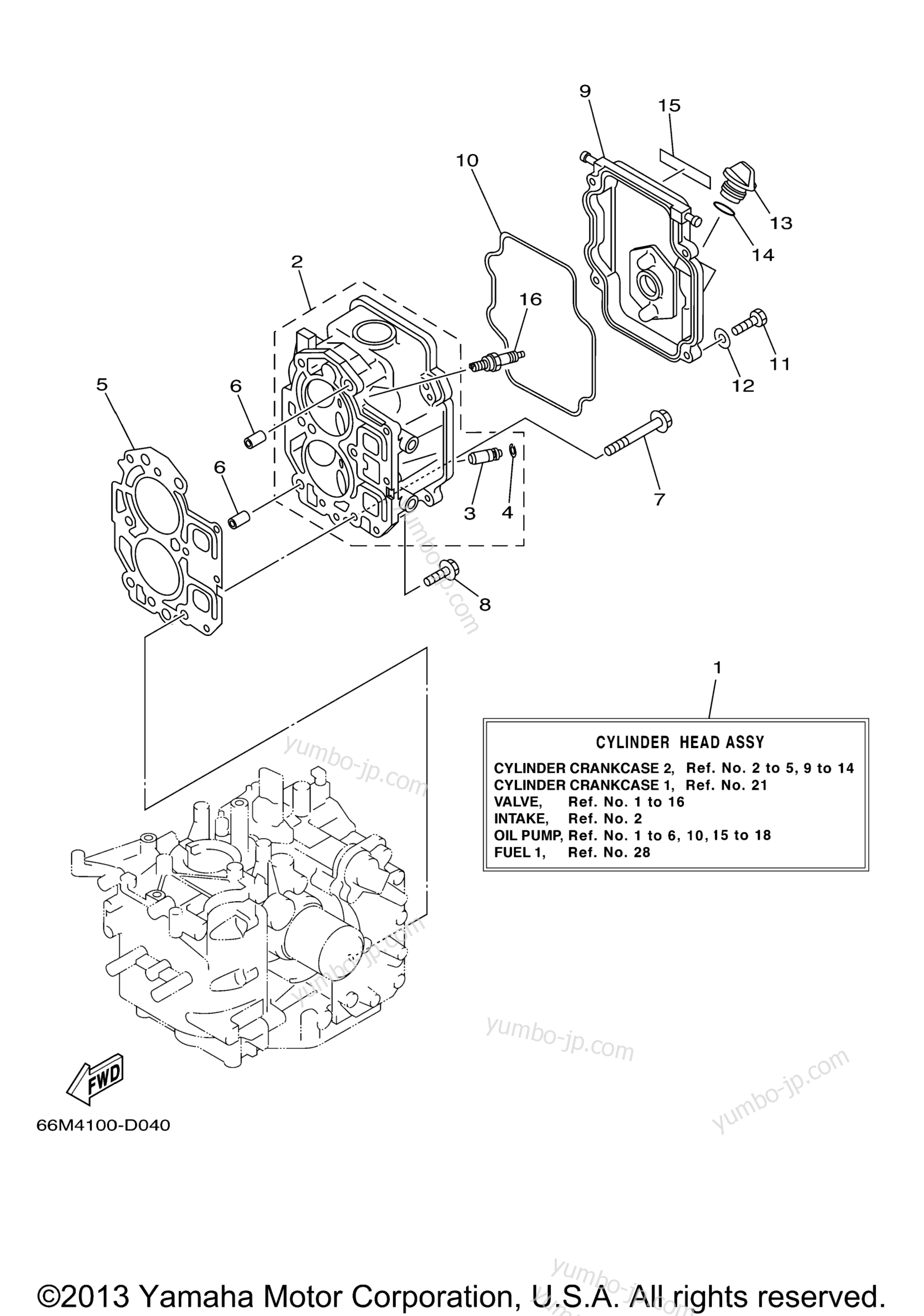 Cylinder Crankcase 2 для лодочных моторов YAMAHA F9.9ELR2K (0406) 66NK-1001710~1003984 2006 г.