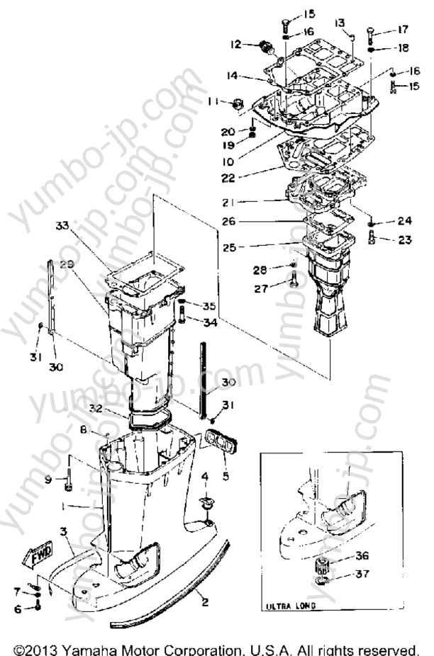 Upper Casing для лодочных моторов YAMAHA 115ETLD_JD (115ETLD-JD) 1990 г.