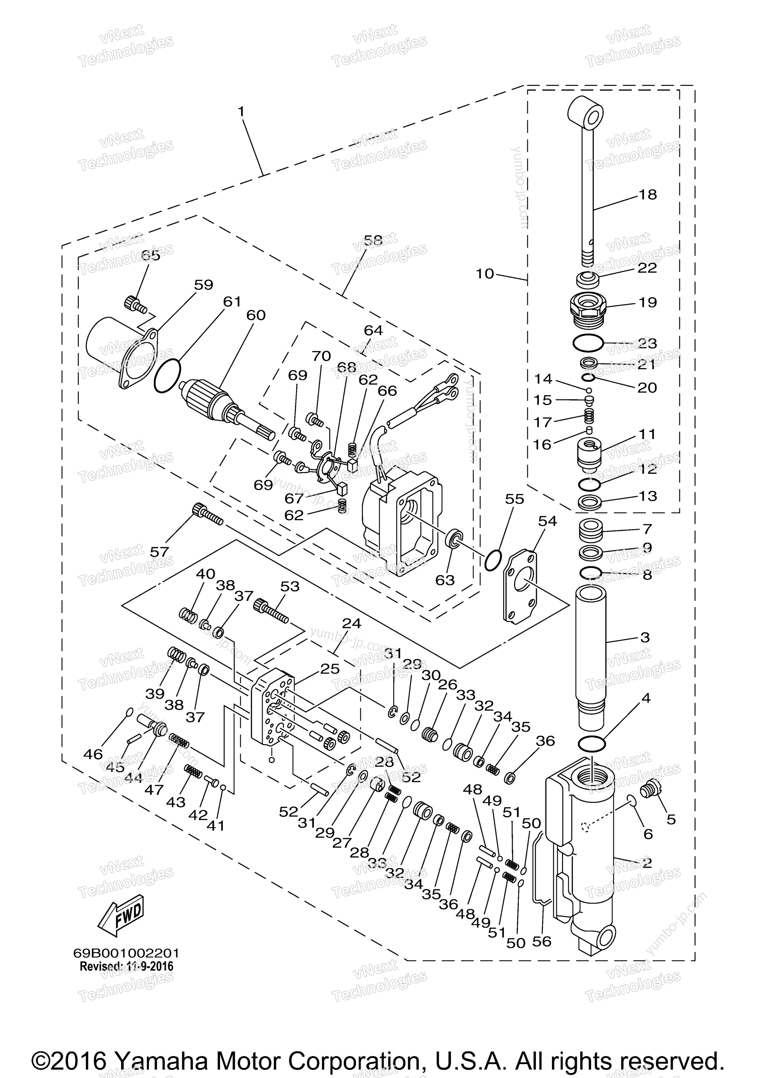 Power Tilt Assy для лодочных моторов YAMAHA F15PLR (0405) 66M-1019525~1022000 F15PLR_PLH 66MK-1000001~100453 2006 г.