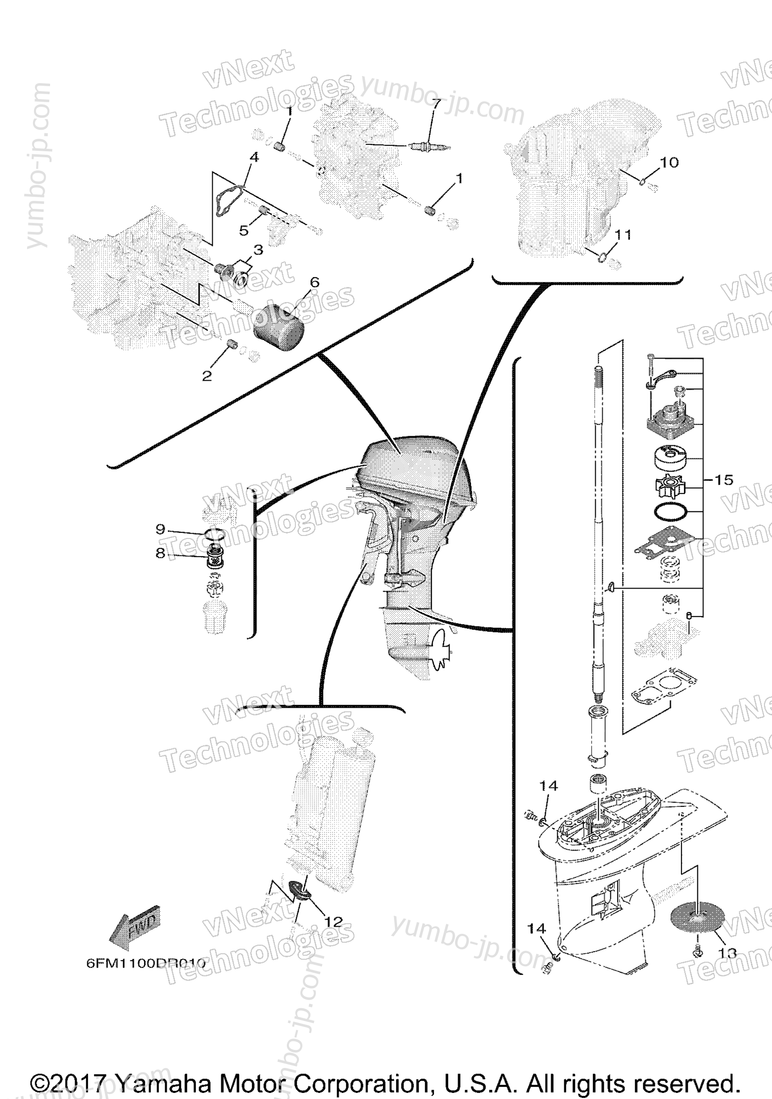 Scheduled Service Parts для лодочных моторов YAMAHA F25LC (1216) 2006 г.