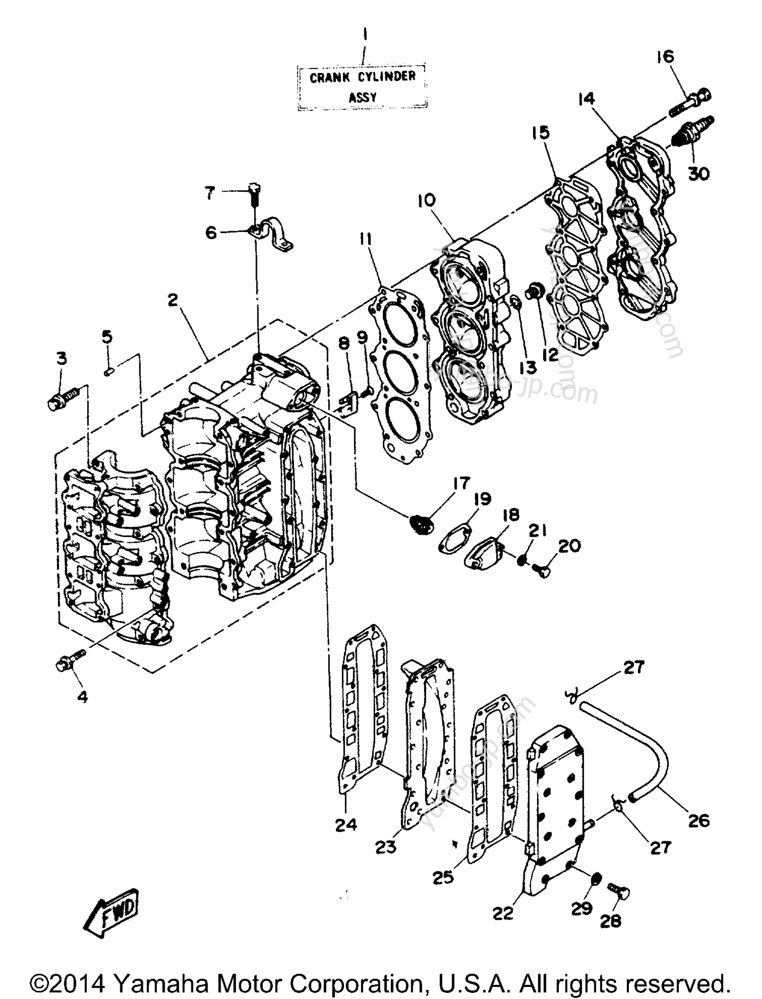 Cylinder - Crankcase для лодочных моторов YAMAHA 50TLHQ 1992 г.