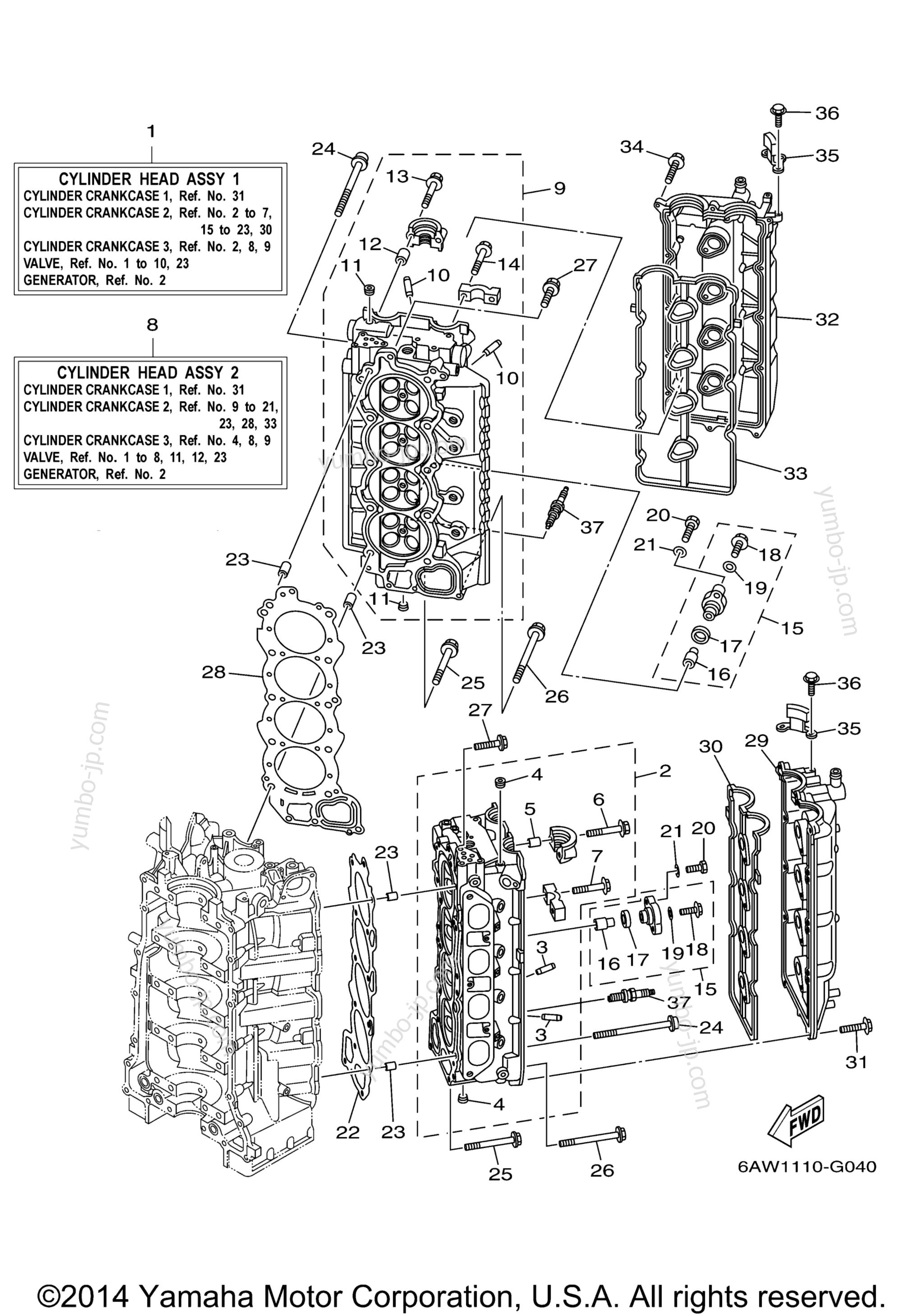 Cylinder Crankcase 2 для лодочных моторов YAMAHA F300TXR (1207) 6BJ-1000001~ LF300TXR_TUR 6BK-1000001~ 2006 г.