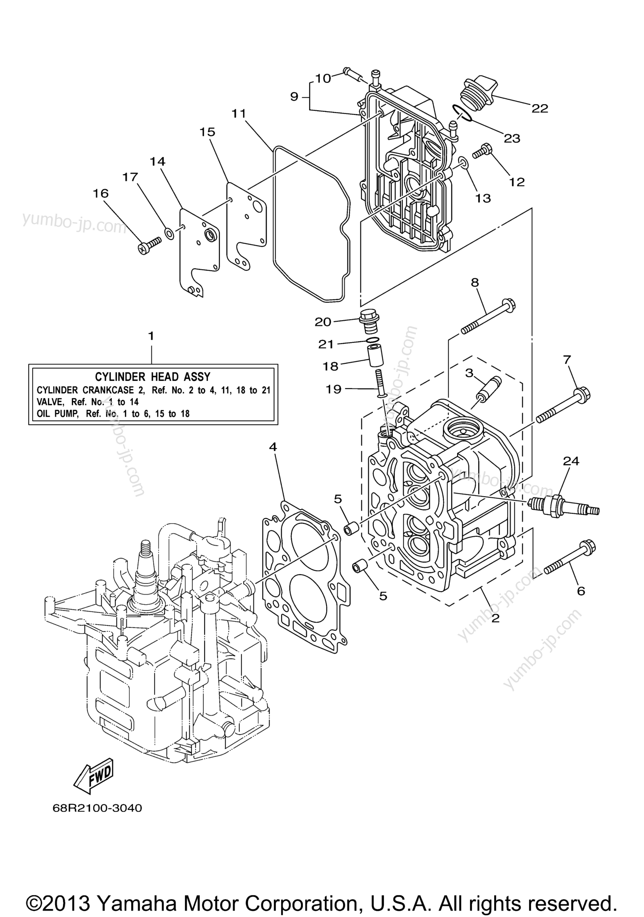 Cylinder Crankcase 2 для лодочных моторов YAMAHA T8PLH (0406) 60S-1012688~1018098 2006 г.