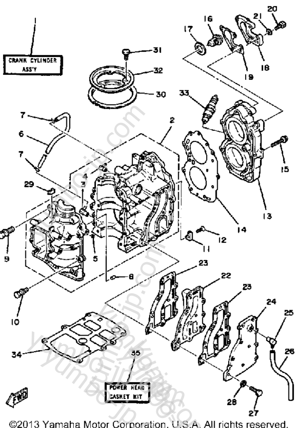 Crankcase Cylinder для лодочных моторов YAMAHA 9.9ELN 1984 г.