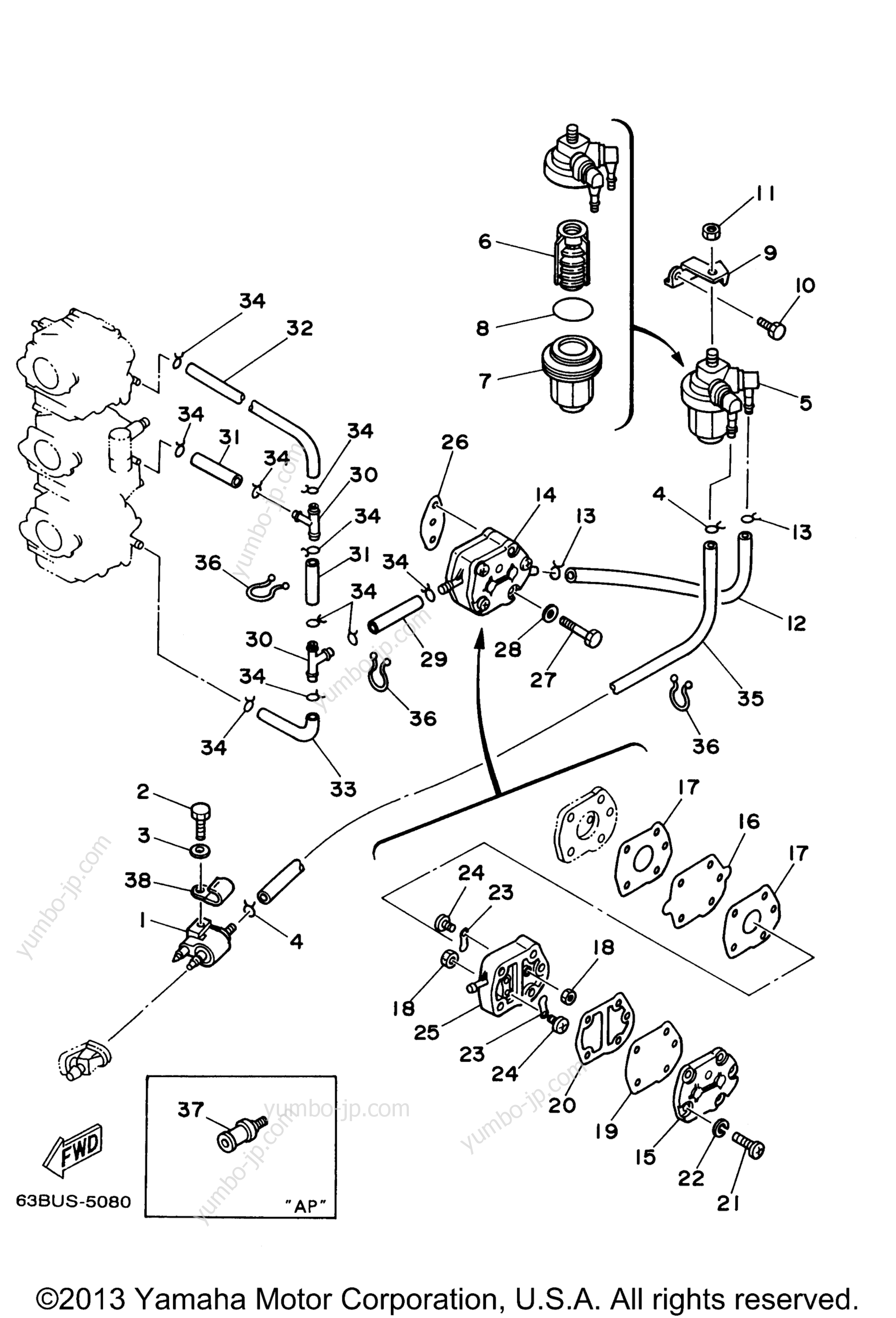 Fuel для лодочных моторов YAMAHA P40EJRW_THLW (40MLHW) 1998 г.