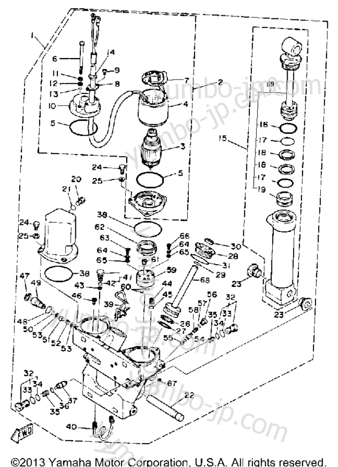 Power Trim Tilt Assy для лодочных моторов YAMAHA 115ETLG-JD (115ETXG) 1988 г.