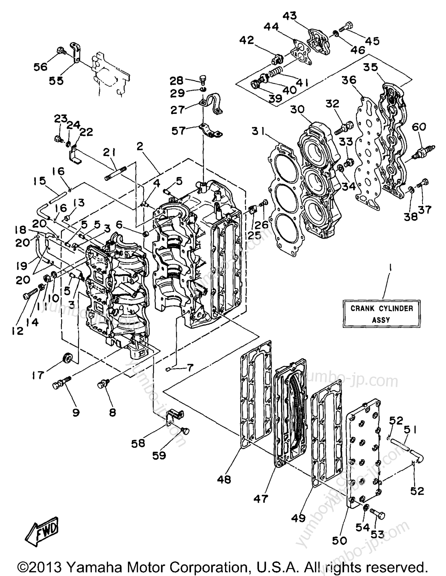 Cylinder Crankcase for outboards YAMAHA C75TLRX 1999 year