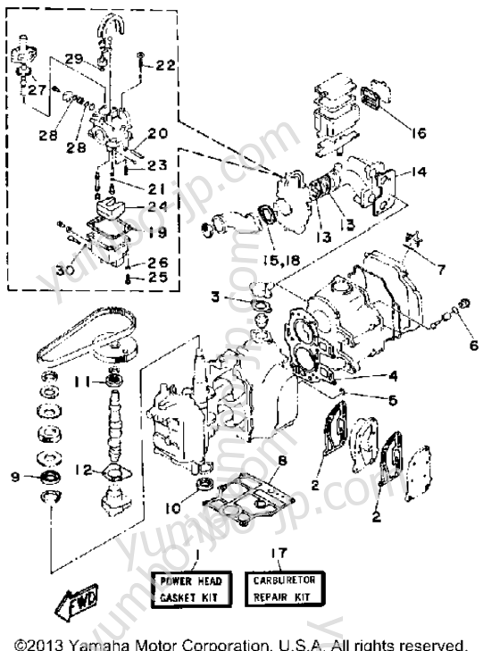 Repair Kit 1 для лодочных моторов YAMAHA F9.9LG 1988 г.