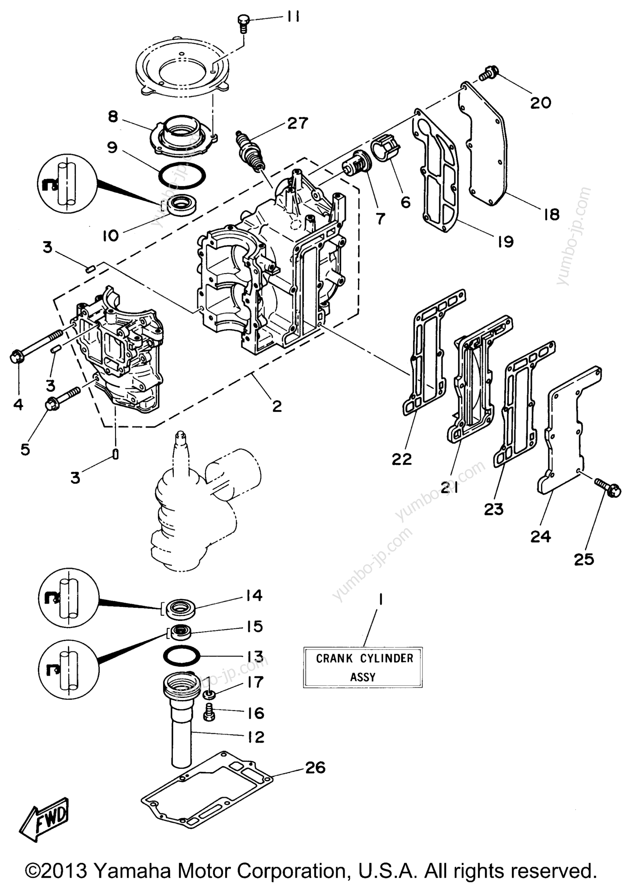 Cylinder Crankcase для лодочных моторов YAMAHA 8MLHT 1995 г.